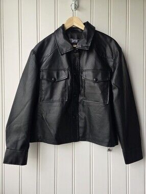 Moto Gear Faux Leather Button Up Biker Shacket Shirt Jacket Womens XL